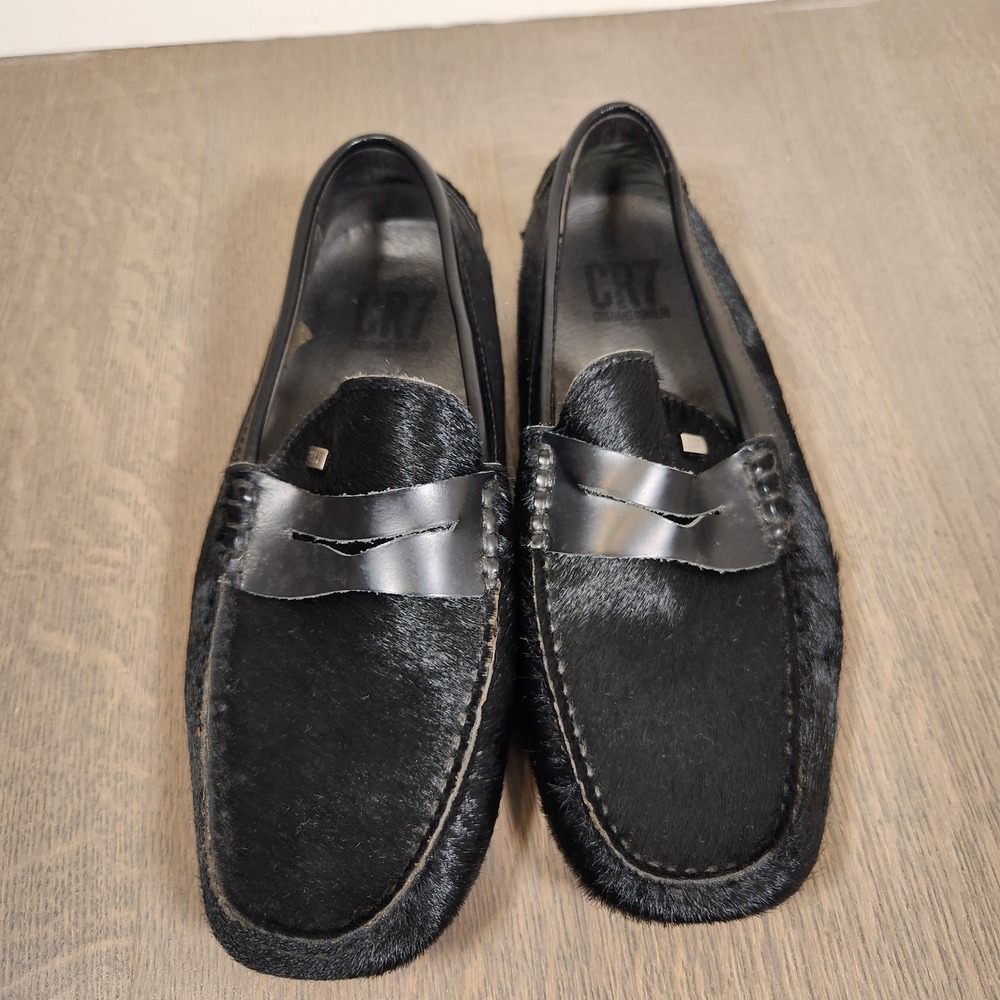 CR7 Cristiano Ronaldo Pony Hair Driving Loafers Men's Black Moccasins Size 42 9